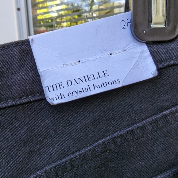 New weworewhat Danielle Black Jeans High Rise Crystal Button Fly Front, size 28 - Picture 3 of 7